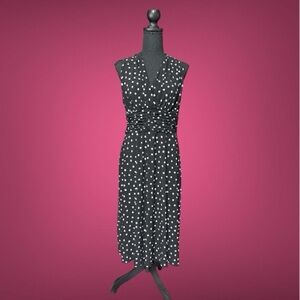 Evan Picone Black and White Polka Dot Midi Dress Size 10